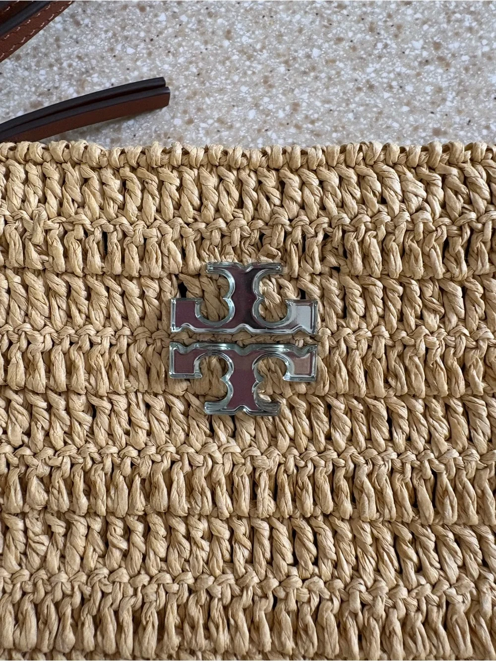 Tory Burch Raffia Wristlet Pouch with Tory Burch Signature Logo